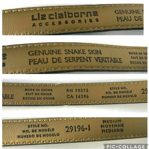 Liz Claiborne black snakeskin snake women’s belt vintage size small medium - Picture 3 of 12